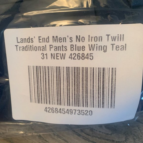 NWT LANDS' END MEN'S NO IRON TWILL TRADITIONAL PANTS COLOR BLUE WING TEAL 31 - Picture 8 of 9